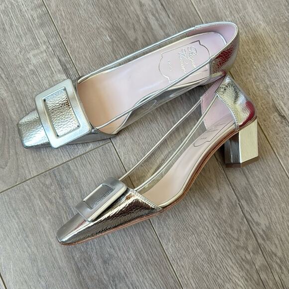 NEW Roger Vivier Belle Vivier Argento Silver Transparent Pumps Size 35 - Picture 1 of 5